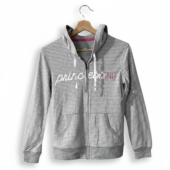 Disney Parks Princess Full Zip Hoodie Size XS Jacket Striped Pink Gray Graphics - Picture 1 of 6